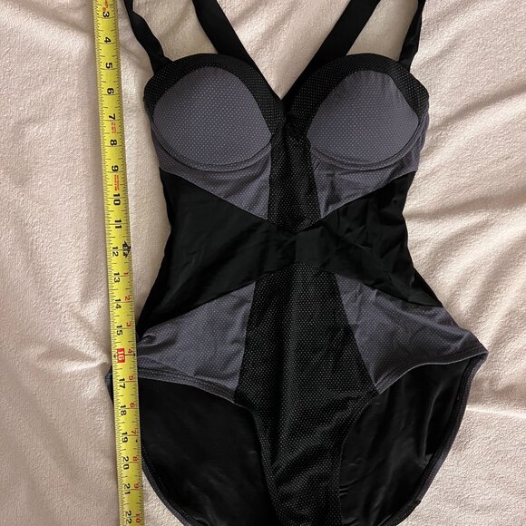 Spanx black and gray dot onepiece swim shapewear size small - Picture 6 of 7